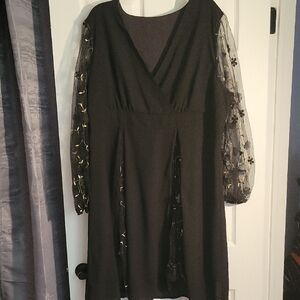Elegant Black Dress with Sheer Sleeves